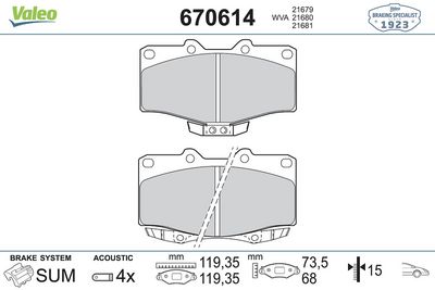 DİSK FREN BALATASI (ÖN) TOYOTA Hilux 1.8/2.2/2.4/2.4D/2.5D 08/88-08/05 – VL670614