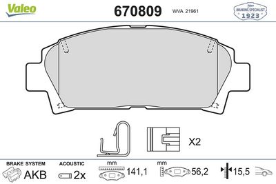DİSK FREN BALATASI (ÖN) TOYOTA AVENSIS 1.8/2.0 07/00-02/03 TOYOTA AVENSIS ESTATE/WAGON 1.8/2.0 07/00 – VL670809