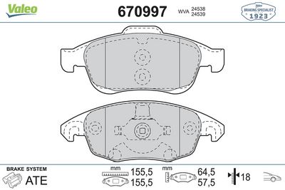 DİSK FREN BALATASI ÖN CITROEN C4 PICASSO-C4 II DS4-1.6HDI 110/1.8 16V 10/06 – PARTNER TEPE-BERLINGO – VL670997