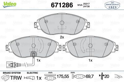DİSK FREN BALATASI (ÖN) AUDI S3 Quattro 2.0 10/12> SEAT Leon 1.2/1.4/1.6D/1.8/2.0D/2.0 11/12> SKODA   SEAT Leon 1.2/1.4/1.6D/1.8/2.0D/2.0 11/12> SKODA – VL671286