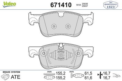 DİSK FREN BALATASI (ÖN) CITROEN Berlingo 1.2/1.5D/1.6D 06/18> CITROEN C4 Grand Picasso 1.6/1.6D/2.0D 1.6D 06/18> CITROEN C4 Grand Picasso 1.6/1.6D/2.0D – VL671410