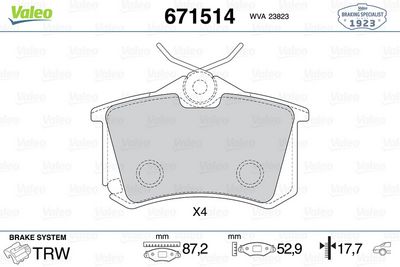 ARKA FREN BALATASI VW GOLFIII-IV AUDI A1-A3-A4-A6-A8 SEAT CORDOBA LEON TOLEDO IBIZA  RENAULT FLUENCE MEGANE SKODA-PEUGEOT-CITROEN-DS4 – VL671514
