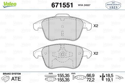 DİSK FREN BALATASI (ÖN) CITROEN C4 2.0/2.0D 09/04 – 12/12 DS DS3 CROSSBACK 1.2/1.5D 10/18> PEUGEOT 2 – VL671551