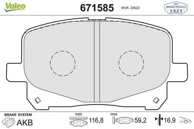 DİSK FREN BALATASI (ÖN) TOYOTA PREVIA 2.4/2.0D 02/00-12/05 – VL671585