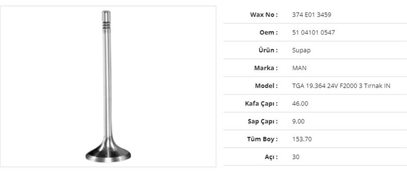 MAN TRUCK SUBAP EMME 3 TIRNAK MAN TGA 18.410 D2866 00> 18.460 D2876 00> FORTUNA D2866 D2876  46Kx9Sx153,7Bx30A
