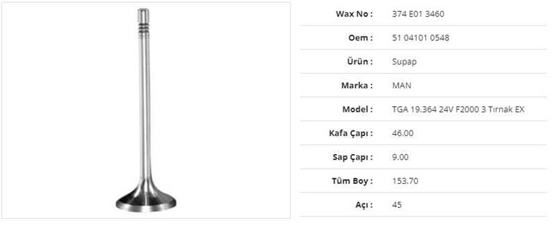 MAN TRUCK SUBAP EGZOZ 3 TIRNAK MAN TGA 18.410 D2866 00> 18.460 D2876 00> FORTUNA D2866 D2876  46Kx9Sx153,7Bx45