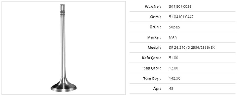 MAN TRUCK SUBAP EGZOZ MAN SR 26.240  (D 2556/2566) 51Kx12Sx142,5Bx45A (6ADET)