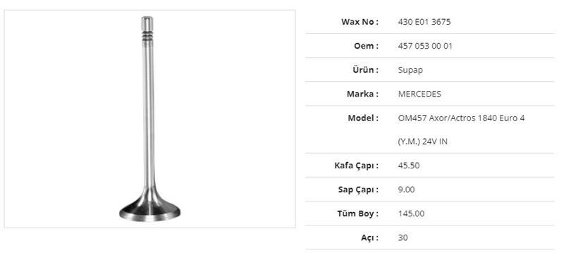 MERCEDES TRUCK SUBAP EMME MERCEDES OM457 AXOR/ACTROS1840 EURO 4 (YM) 24V 45,5Kx9Sx145Bx30A (12ADET)