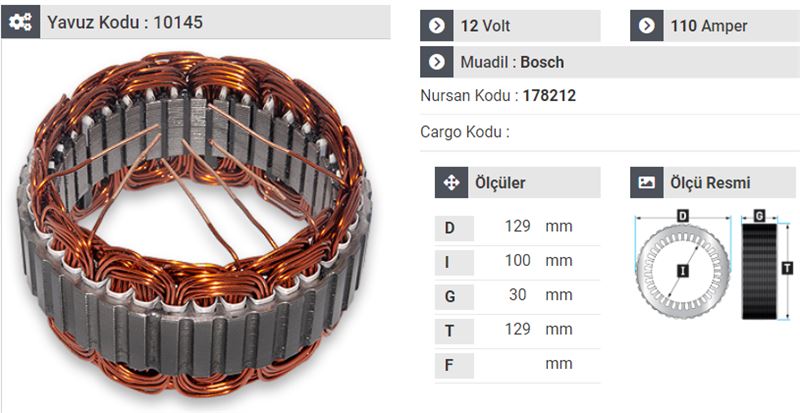 FORD STATOR BOSCH TIP 12 V 110 A FORD V184