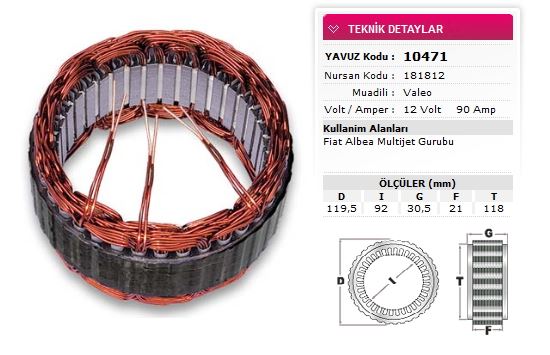 FIAT STATOR VALEO TIP 12V 90A FIAT ALBEA MULTIJET GURUBU NURSAN 181812