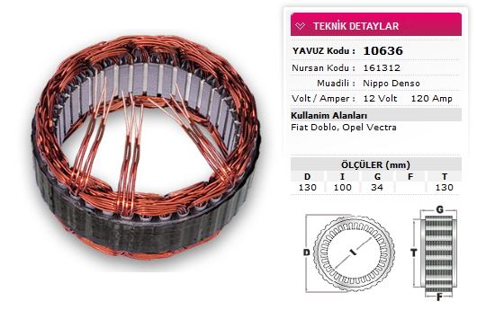 FIAT STATOR DENSO TIP 12V 120A DOBLO VECTRA NURSAN 161312