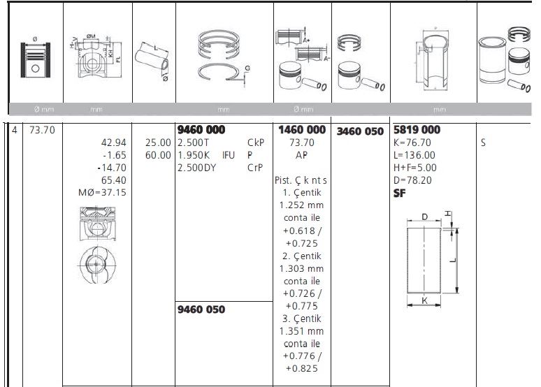 FORD PISTON+SEGMAN 74,20MM 0,50 P107 P1007 P206 P307 BIPPER NEMO C1 C2 C3 DV4TD 1,4HDI 8V – FIESTA 1,4TDC